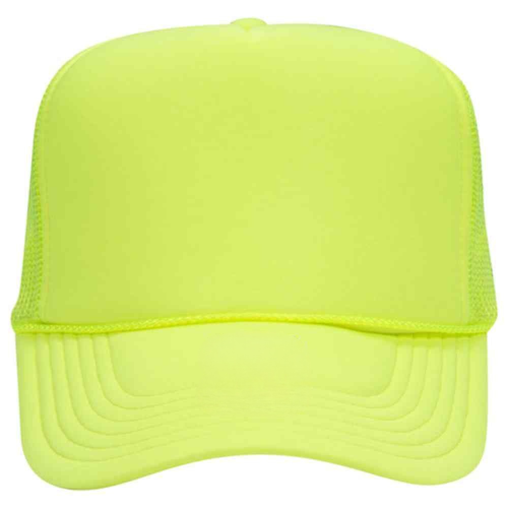 Couver 5 Panel High Crown Mesh Back Trucker Hat, Polyester Foam Front, Neon Yellow, 12PCS Bulk Set Pack