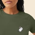 thumbnail image 5 of Dalix Heartly Ghost Embroidered Cotton Relaxed Fit Short Sleeve Crewneck Tee Shirt Women in Military Green XS X-Small, 5 of 5