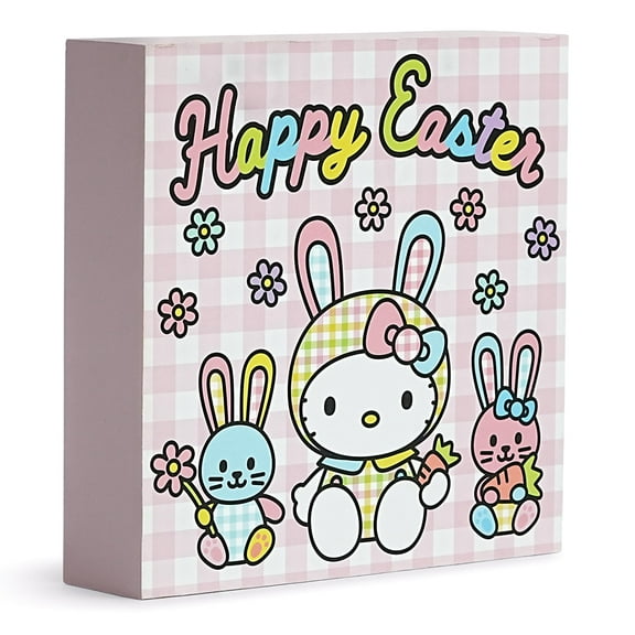 Sanrio Hello Kitty "Happy Easter" 6 x 6 Inch Wood Box Sign