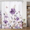 thumbnail image 2 of Purple Floral Shower Curtain, Farm Watercolor Flower Leaves and Butterfly on Country Wooden Shower Curtain for Bathroom, Rustic Farmhous Waterproof Fabric Shower Curtain with 12PCS Hooks, 70X85IN, 2 of 4