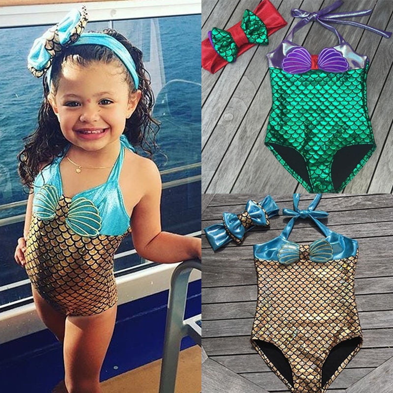 Baby Girls Swimsuit Ruffle Baby Bathing Suits Two Piece Infant Mermaid Bikini for Toddler Beach Swimming