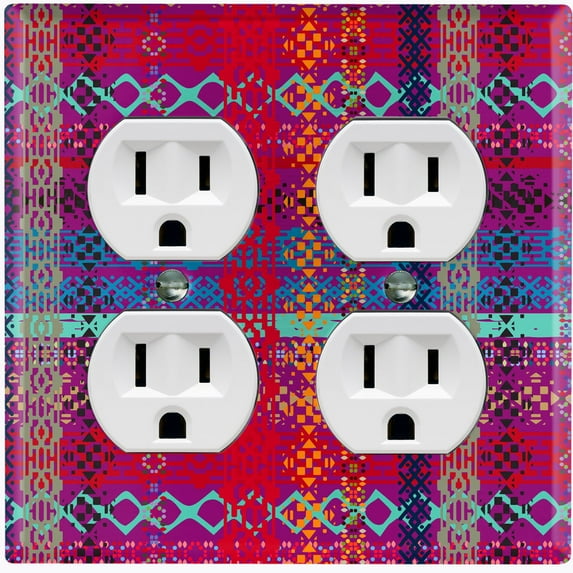 Metal Light Switch Plate Cover Ethnic Aztec Tribal Plaid Pattern Red SFR056