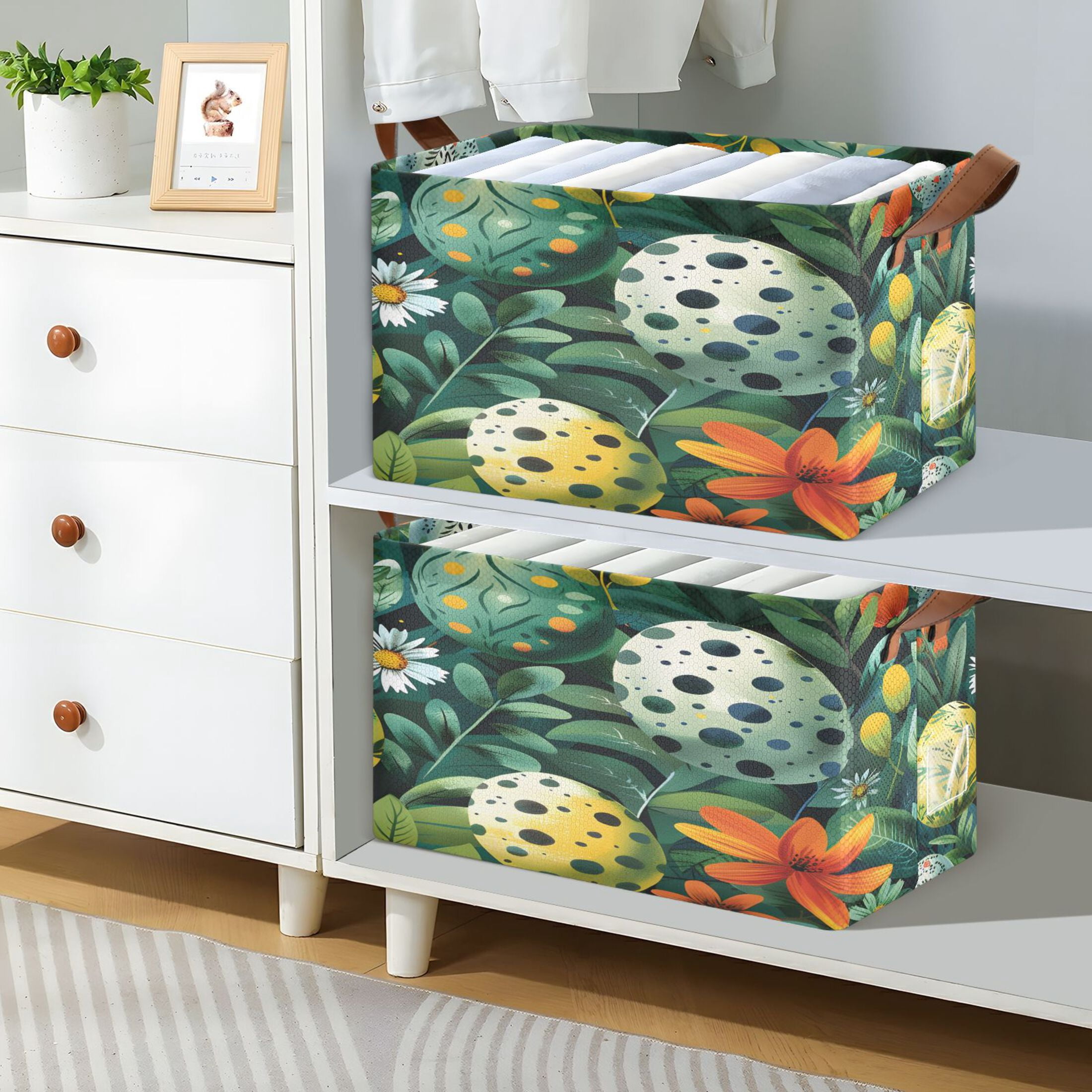 Ryvnso Easter Eggs in Floral Storage Bins Large Basket Foldable Cube Toys Organizer with Handles 2 PCs