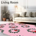 thumbnail image 2 of ODIKA 8'x10' Machine Washable Non-Slip Area Rug, Winter Holly Berry Wreath Motif Bathroom Seasonal Botanical Print High Traffic Rug, Pink, 735648, 2 of 7