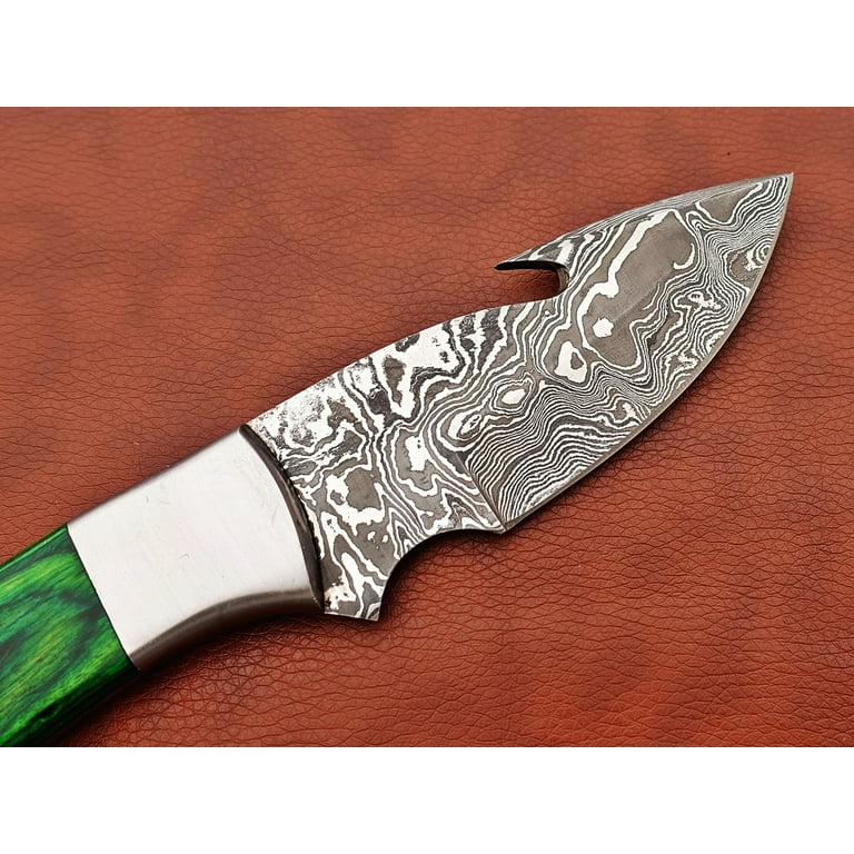 9.5 long Damascus steel Gut hook skinning knife, Full tang Rain