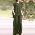 thumbnail image 4 of PENGXIANG Ensemble d'Été 2 Pcs pour Femmes Ensemble Décontracté Couleur Unie Col Rond Pantalon Grand, 4 of 7