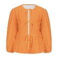 thumbnail image 6 of UTSJKR Women's Bow Tie Front Shirts 2024 Fashion Striped Print Crew Neck Blouses Trendy Y2K Peplum Ruffle Babydoll Going Out Tops Cute Puff Long Sleeve Tunic Tops Orange M, 6 of 6