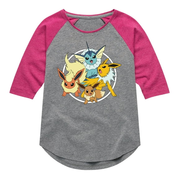 Pokémon - Eevee Group - Youth Girls Raglan Graphic T-Shirt