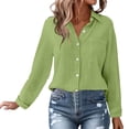 thumbnail image 6 of Outfmvch Linen Long Sleeve Shirt Women Linen Shirts for Women Button Down Dress Shirts Long Sleeve Textured Collared Gauze Blouses for Women Lapel Neck Shirts Light Green 2XL, 6 of 9