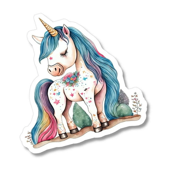 Standing Rainbow Unicorn Waterproof Sticker