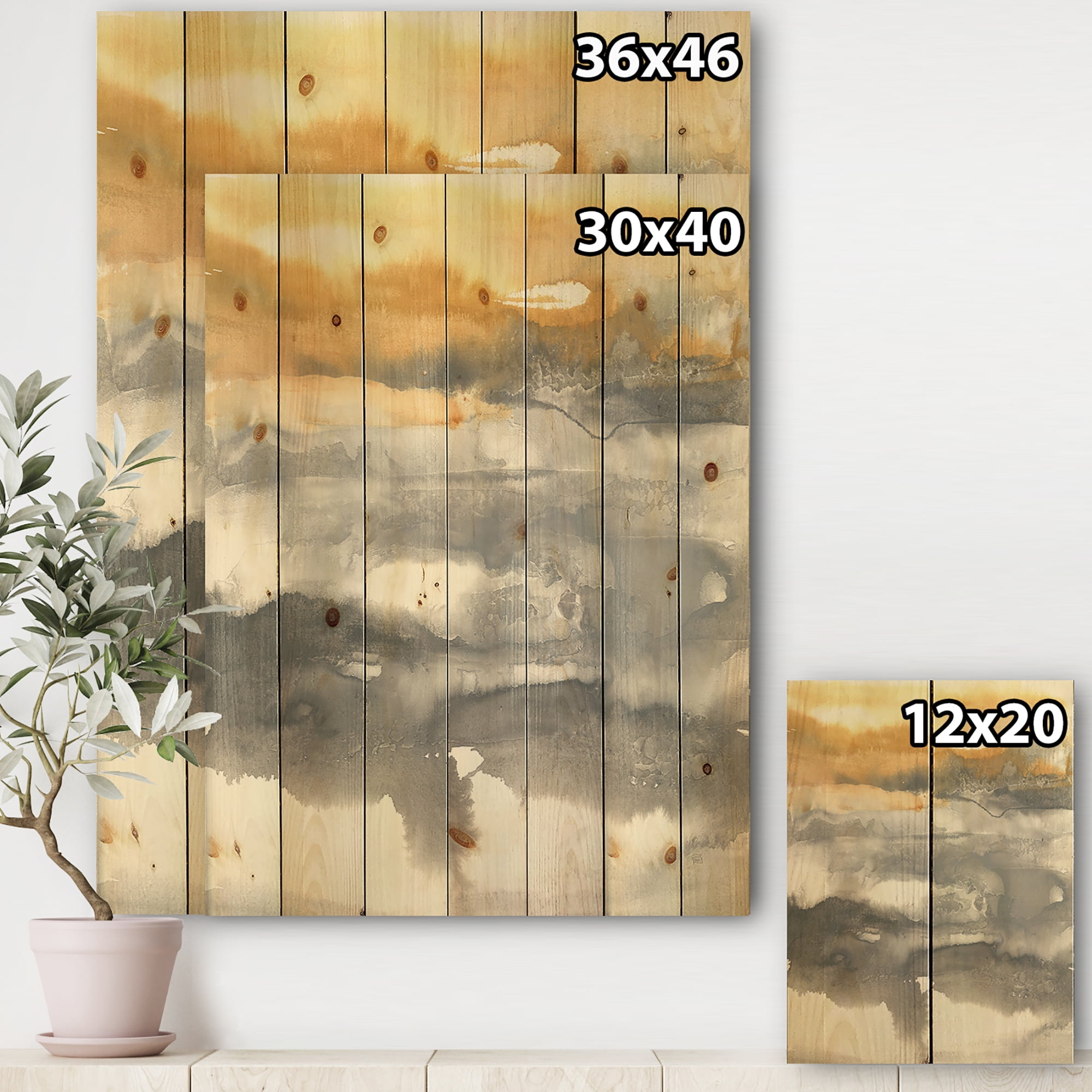 Designart 'Abstract Gold Glamour Direction II' Modern & Contemporary Print on Natural Pine Wood