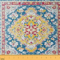 Homewish Retro Oil Painting Fabric by the Yard 1 Yard,Vintage Boho Floral Home Decor Fabric by the Yard,Red Gray Blue Sewing Fabric For Adult,Microfiber Bedroom Decor