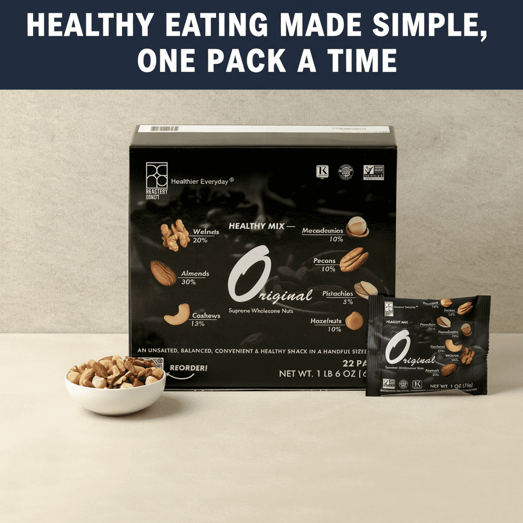 Roastery Coast - Daily Nuts Original Mixed Nuts | Mixed Nuts Snack Packs | Individually wrapped snacks | Unsalted Mixed Nuts | Nut Snacks | 22 Packs (1 oz each) | No peanuts | Deluxe assorted snack…