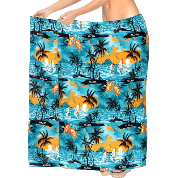 HAPPY BAY Women's Sarong Bikini Wraps Cover up Wrap Skirt Bathing suit Swimwear Swimsuit Beach Coverup for Women One Size Turquoise, Palm tree