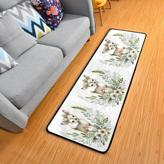 Watercolor Deer with Bouquet Hallway Runner Rug 2'X6' Non-Slip Washable Carpet Runner Kitchen Entryway Laundry Bedroom