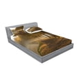 thumbnail image 2 of Ambesonne Nature Fitted Sheet & Pillow Sham Set, Walkway at Canal Misty, Queen, Orange Brown, 2 of 2