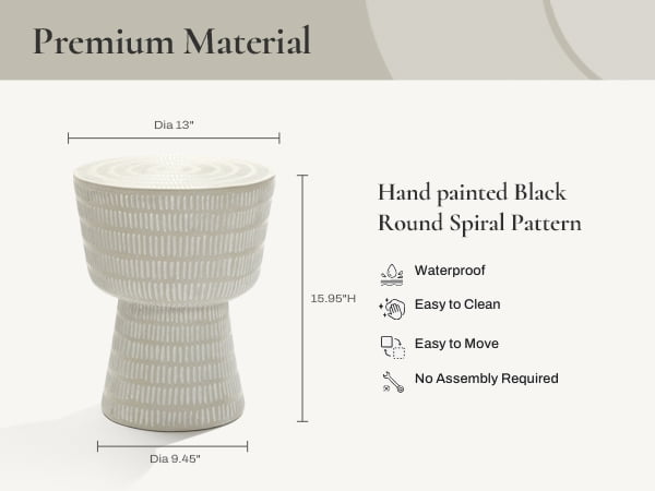 LuxenHome Outdoor Side Table, 15'' Off White Round Spiral Pattern Accent End Table, Indoor Outdoor Coffee Tables for Patio, Living Room, Backyard,Garden Stool and Plant Stand