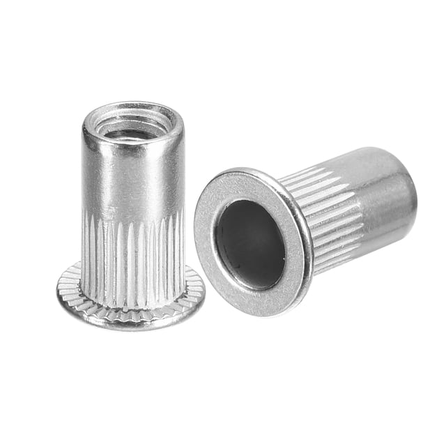 Unique Bargains 10-24 Écrous de Rivet, 100 Pack 304 Acier Inoxydable Moleté Tête Plate Écrous d'Insertion Filetés pour Métal, Plastique