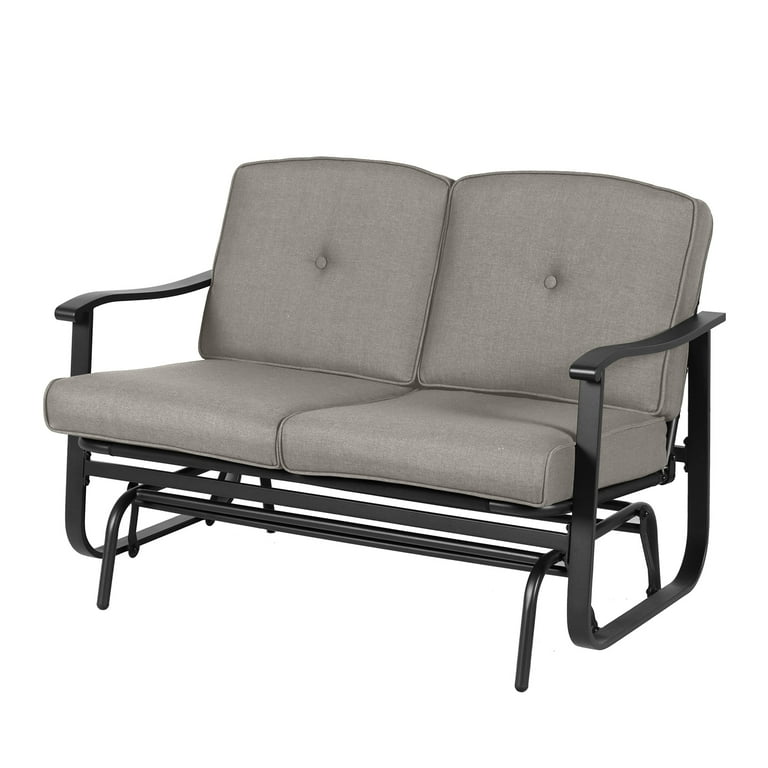Mainstays Belden Park Outdoor Furniture Patio 2 Person Glider Bench with Cushions Beige Walmart