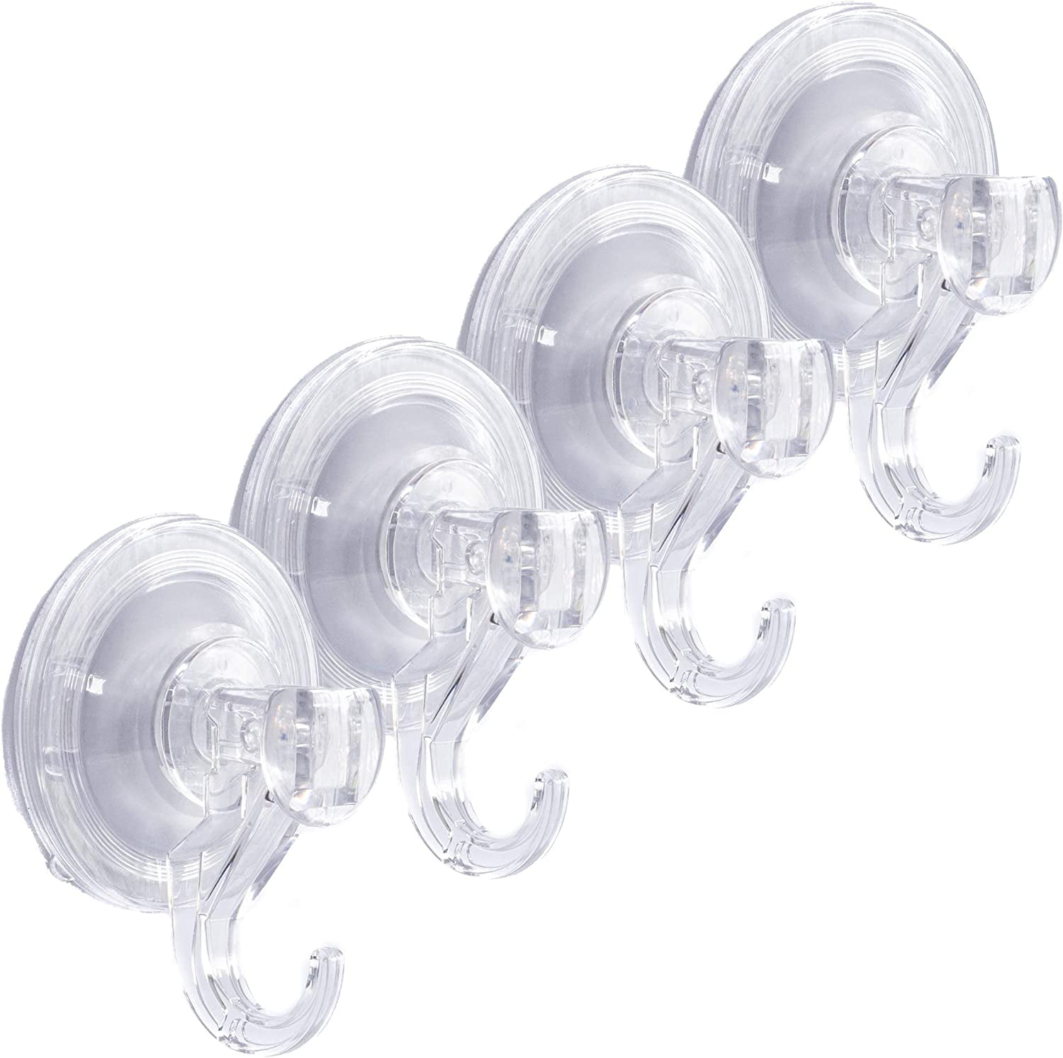 Lishuaiier 4pcs Heavy Duty Suction Cup Hooks for Shower Wall, Shower Hooks for Indoor Shower, Towel, Robe and Loofah Hook, Polished Plated, Silver