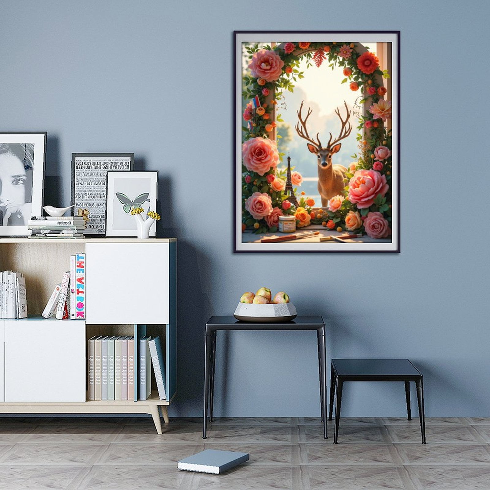 Diamond Art Kit for Adults, Deer In Flower Frame With Miniature Tower Diamond Painting for Adults Beginners, 5D DIY Diamond Art Painting Kits, Colorful Diamond Painting Craft for Home Decor 12x16