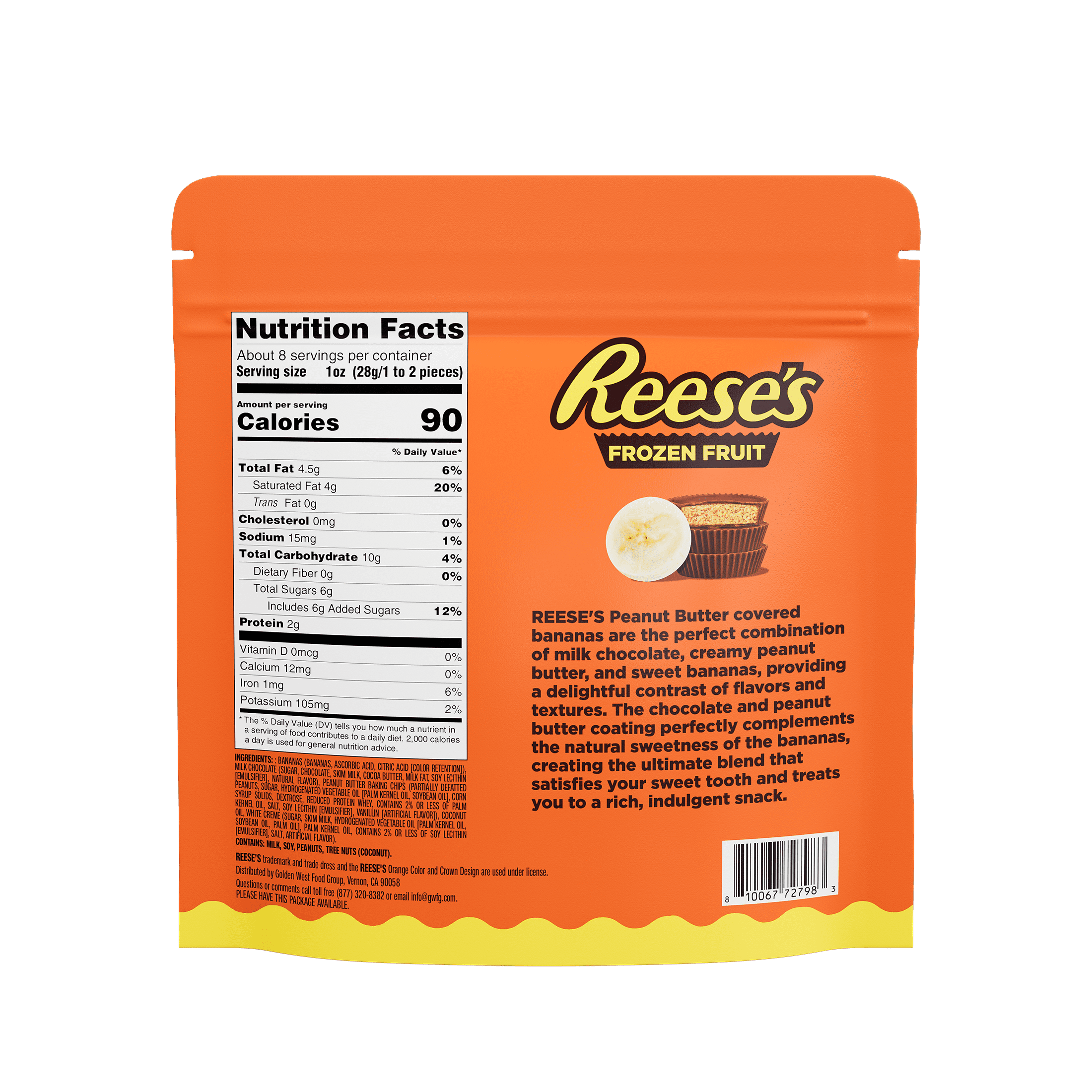 Reese’s Banana Slices in Milk Chocolate and Reese's Peanut Butter Chips, 8 oz (Frozen)