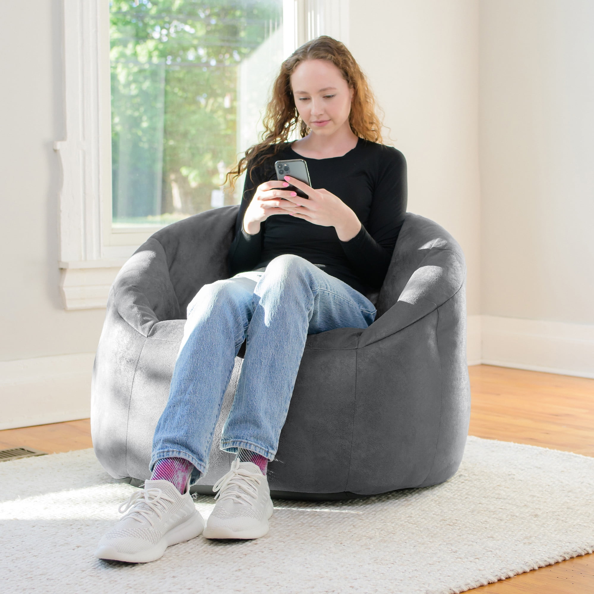 Big Joe Joey Large Bean Bag Chair in Shadow Gray Blazer, All Ages, Blazer with On-The-Go Handle