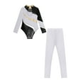 thumbnail image 4 of Doomiva Kids Girls Sparkle Long Sleeve Ballet Dance Gymnastics Leotard Bodysuit Unitard with Leggings Trousers Set White 8, 4 of 7