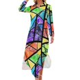 thumbnail image 1 of Robe en Chiffon Géométrique Néon Imprimé Vision Extraterrestre Robes de Plage Femmes Manches Longues Élégantes Col en V Graphique Oversize Robe Décontractée, 1 of 5