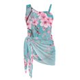 thumbnail image 7 of SEANATIVE 11-12 Years Girls One Piece Swimsuit One-Piece Bathing Suit with Mesh Skirt Cover Up Cut Out Stretchy Swimwear for Kids Children Teens, Pink Flower Teal, 7 of 7