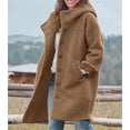 thumbnail image 3 of sicmoss Women's Brown Single Breasted Long Wool Coat, Hooded Winter with Pockets, 3 of 4