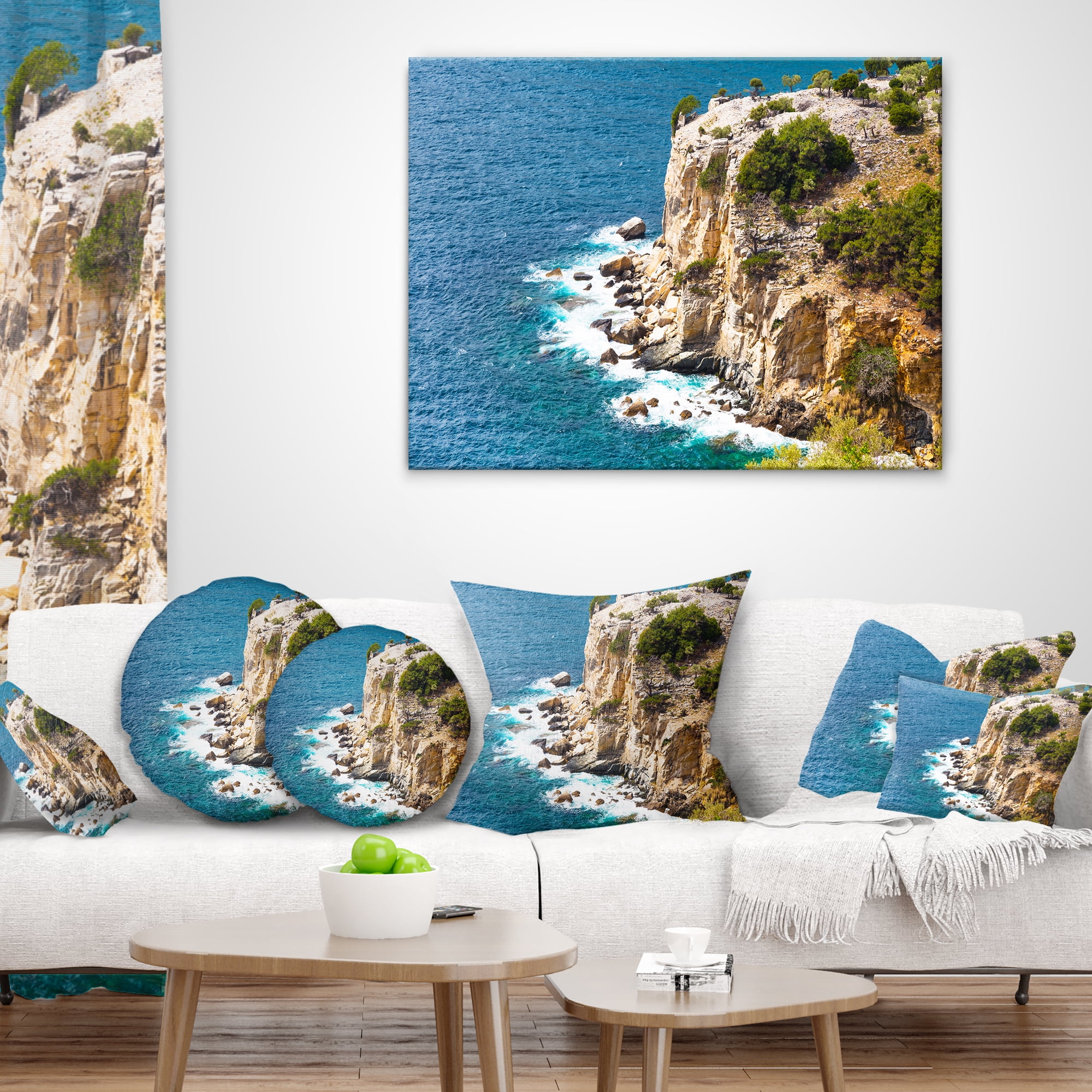 Designart Rocky Cliff Coast Thassos Greece - Seashore Throw Pillow - 18x18