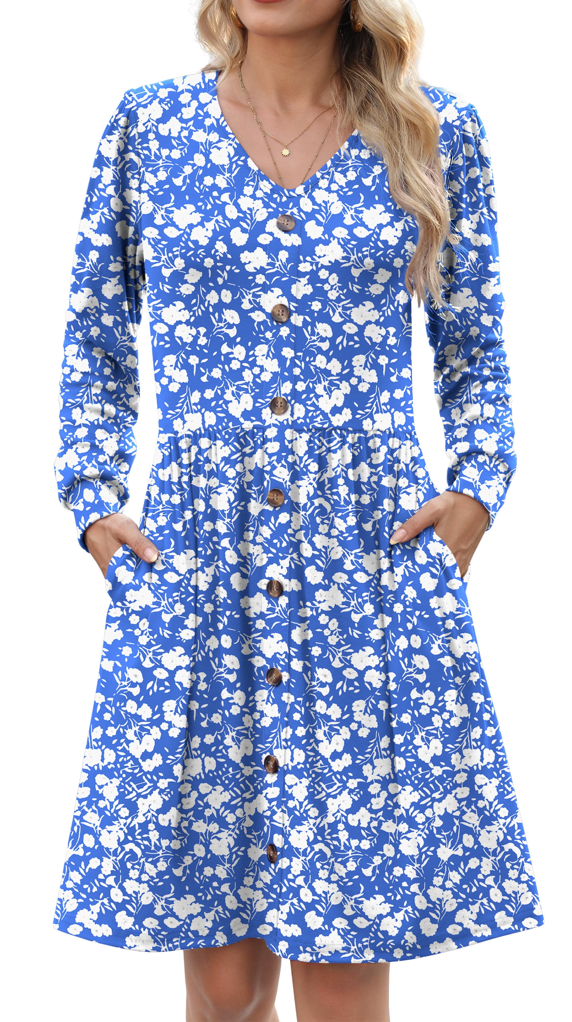 Fantaslook Long Sleeve Dresses for Women V Neck Casual Fall Dress Button Floral Midi Dresses with Pockets Fantaslook Long Sleeve Dresses for Women V Neck Casual Fall Dress Button  Floral Midi Dresses with Pockets - Walmart.com