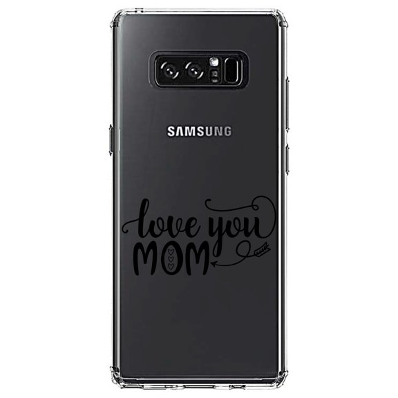DistinctInk Clear Shockproof Hybrid Case for Samsung Galaxy Note 8 - TPU Bumper Acrylic Back Tempered Glass Screen Protector - Love You Mom - Hearts, Arrow