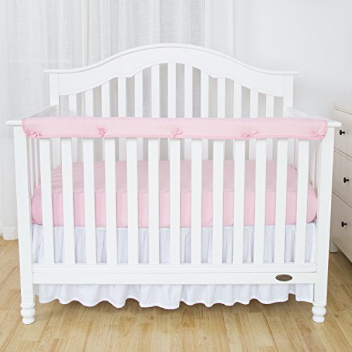 100% Silky Soft Microfiber Polyester Reversible Lt Pink/White Smile Textile TILLYOU 2-Pack Padded Baby Crib Rail Cover Protector Safe Teething Guard Wrap for Narrow Side Crib Rails Measuring Up to 8 Around