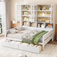 thumbnail image 3 of Euroco Wood Full Size Platform Bed with Drawers, Captain Bed with Glass-Door Cabinets and LED Light, White, 3 of 16