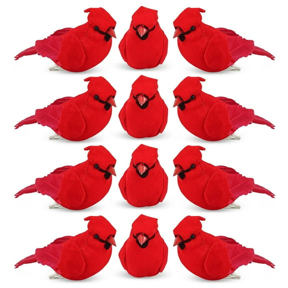 XEAZON Christmas Ornaments Cardinal, 12PCS Cardinal Clip on Christmas Tree Ornament, Red Cardinals Birds Ornament for Christmas Tree Wreaths Garland DIY Crafts Branches Decorations, 2.4inch