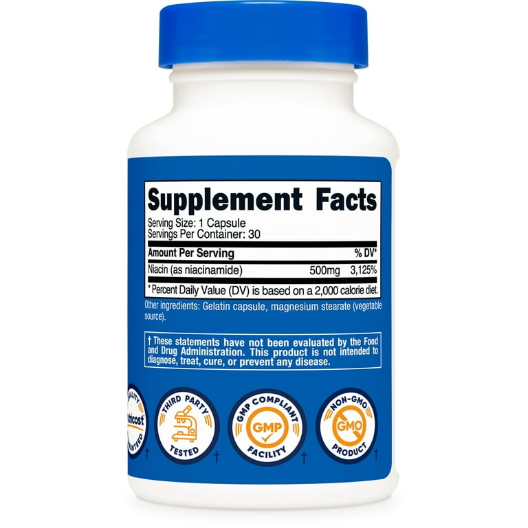 Vitamin B3 (Niacinamide) Capsules (500 MG) (30 Capsules) - Walmart.com