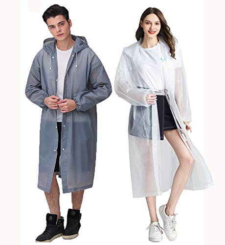 Reusable EVA Rain Coat Rainwear with Hoods and Sleeves 2 Pack Size 47.2 by 27.5 HLK.Sports Adult Rain Poncho,