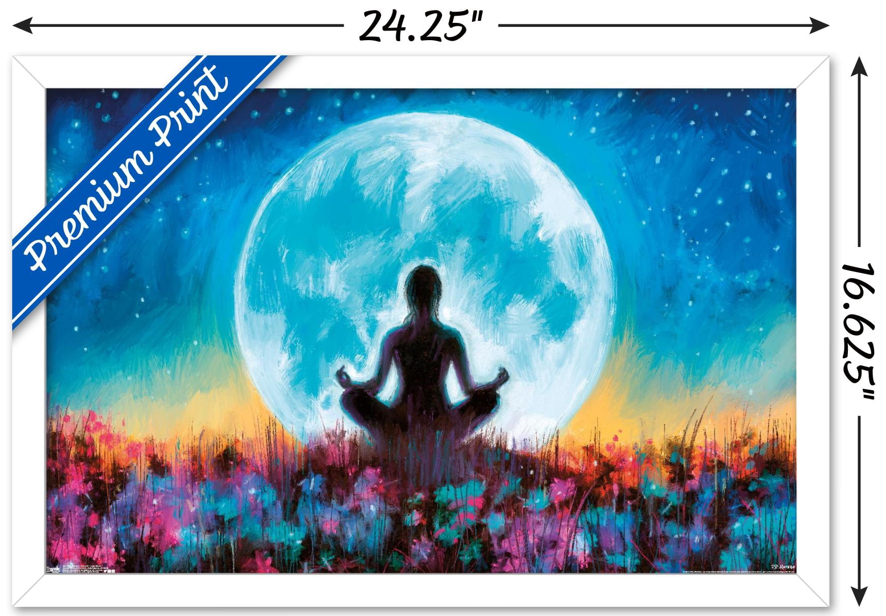 PD Moreno - Fine Art - Yoga Moon Wall Poster, 14.725" x 22.375" Framed