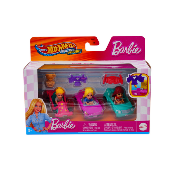 Hot Wheels RacerVerse Barbie Malibu Ken Teresa Diecast Toy Car Set New with Box