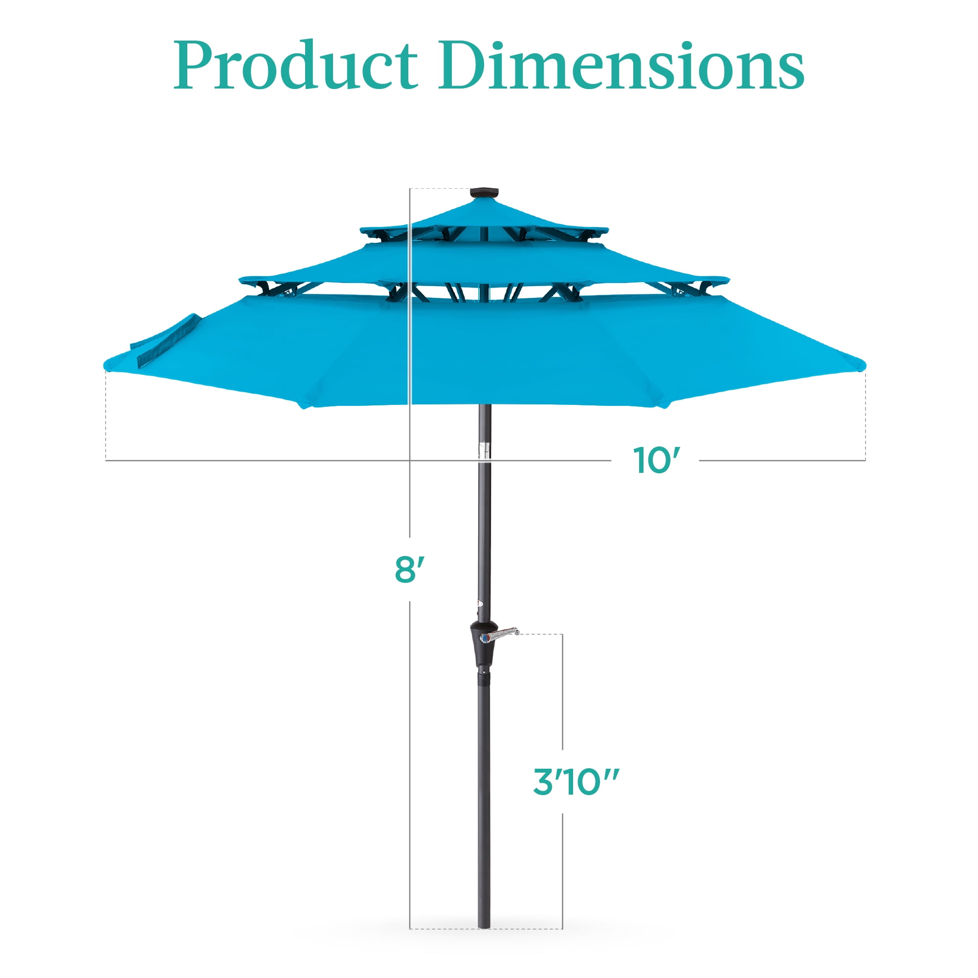 Best Choice Products 10ft 3-Tier Solar Patio Umbrella w/ 24 LED Lights, Tilt Adjustment, Easy Crank - Sky Blue