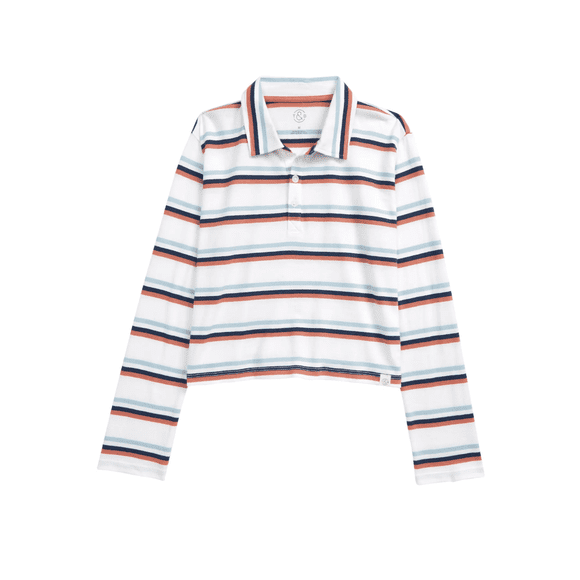 Treasure & Bond Kids Crop Shirt White Multi Stripe Button Half-Placket Size M
