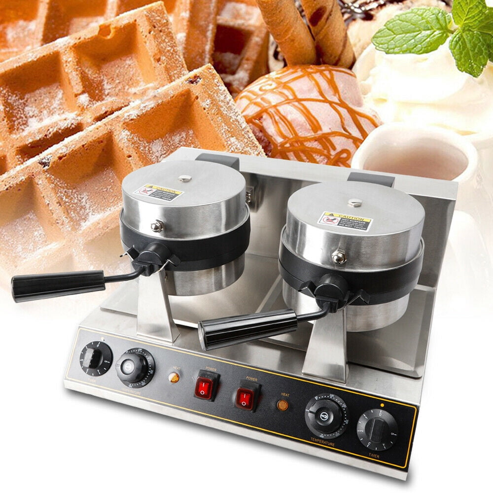 Electric Double-Headed Waffle Maker, Nonstick Rotating Baker Machine 1500W