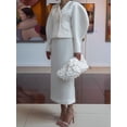 thumbnail image 5 of Business Suit Sets for Women 2 Piece Outfits Floral Applique Peplum Tops Pencil Midi Skirt Set White S, 5 of 8