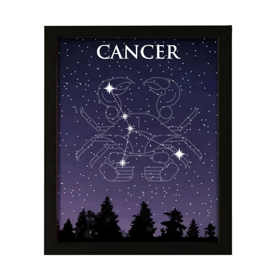 Designs ByLITA Cancer Zodiac Sign Night Sky, 5 x 7 Black Wall Print Inspirational (Framed) | Home and Office Decor | Astrology Star Sign Bedroom Decoration | Perfect Gift