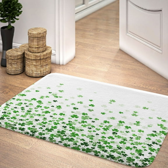 St Patricks Day Bathroom Rugs, Green Clover Shamrock Leaf Irish Bathroom Rugs, Green Shamrock Leaf Irish Bathroom Rugs Holiday Bath Carpet, Bath Mats for Bathroom Floor, Tub and Shower(17"X29")