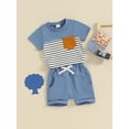 thumbnail image 3 of Suealasg 2Pcs Toddler Boys Summer Clothes 6M 12M 18M 24M 3T Baby Boys Casual Beach Outfits Short Sleeve Stripe Print T-Shirt and Elastic Shorts Set, 3 of 8