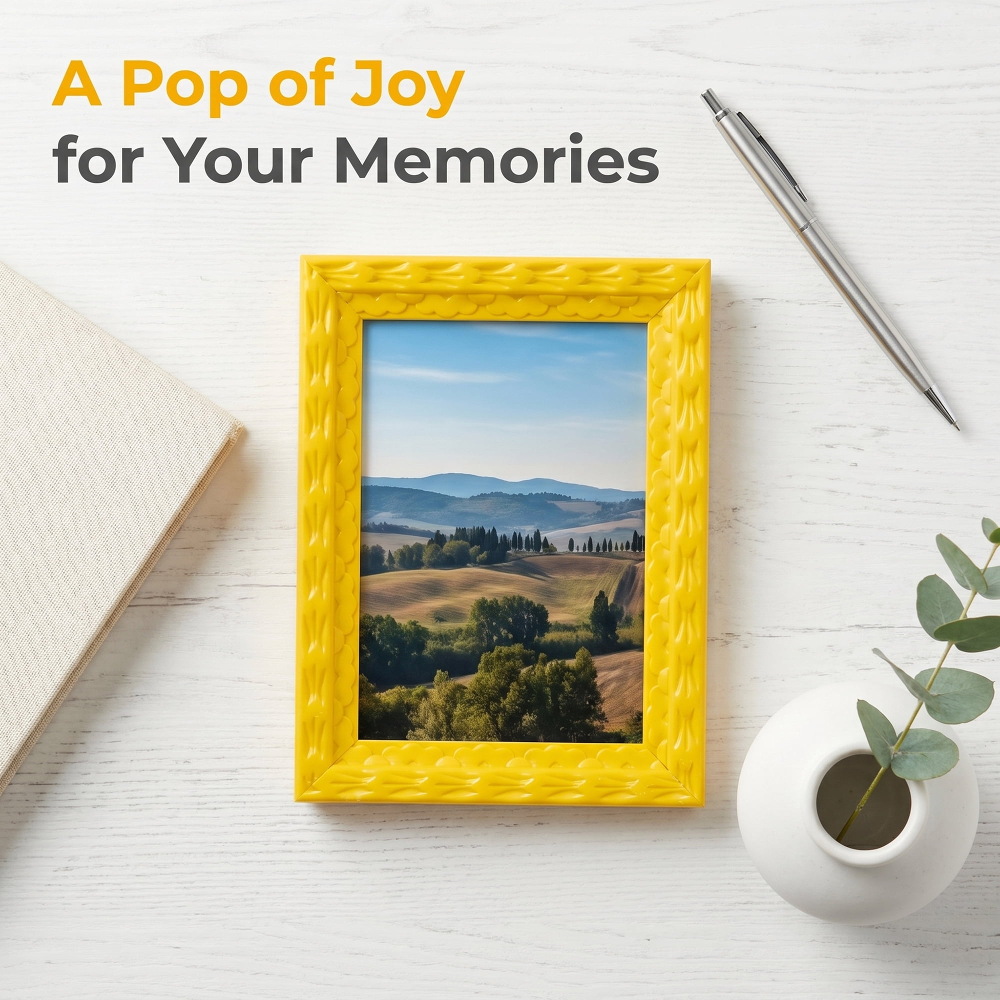 Unique Bargains Dopamine Colorful Funky Picture Frame Yellow 4" x 5"