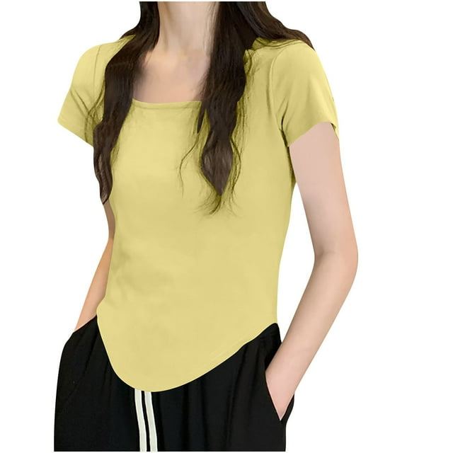 DcGZvy Womens Tops Crew Neck Tshirts for Women Short Sleeve Blouses for Women Solid Color Tunic Tops Work Shirts for Women Summer Basic Tees for Women M
